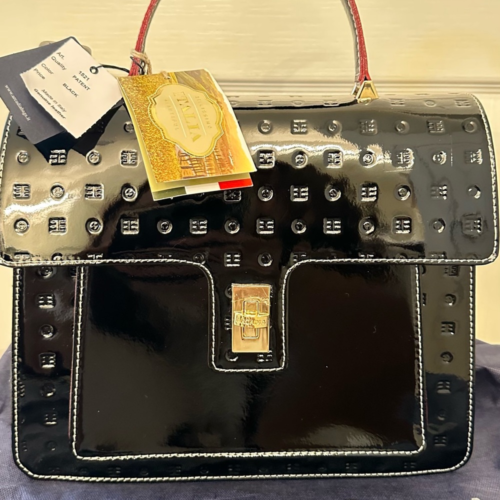 Arcadia Black Patent Leather Medium Satchel